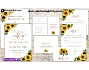 Sunflowers Invitation suite template,Sunflowers invitation set, (143)